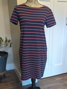 Saint Tropez West Navy Dress with Coral Stripes